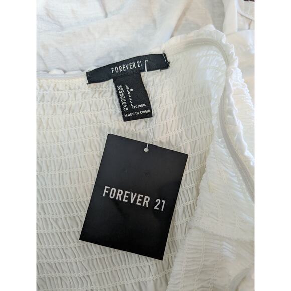 Forever 21 Off Shoulder Blouse Large Ivory Flowy Boho Smocked Summer Top Loose - Picture 4 of 11